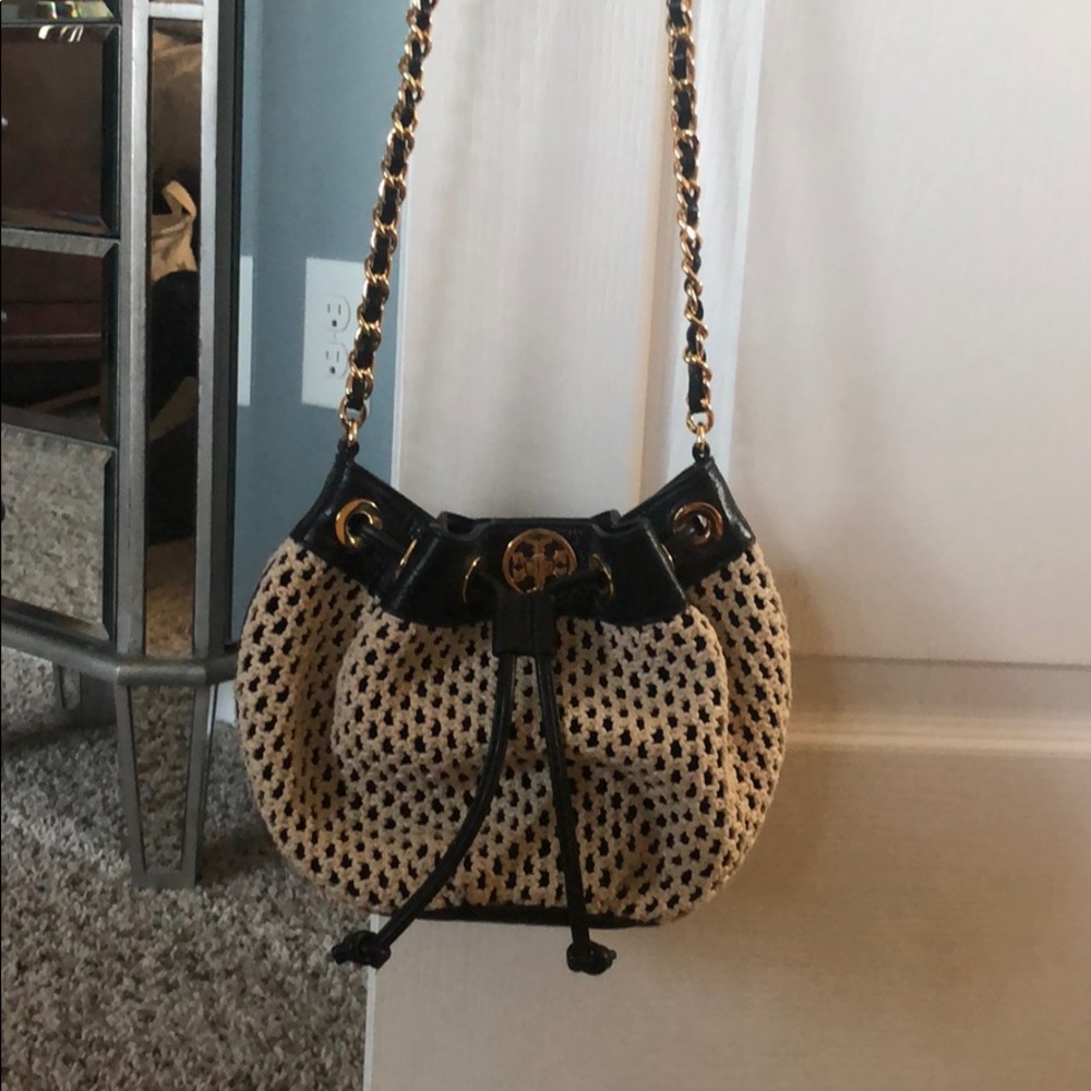 Tory Burch crochet crossbody navy blue leather